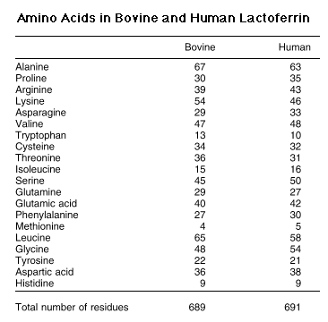 Amino Acids in Bovine and Human Lactoferrin